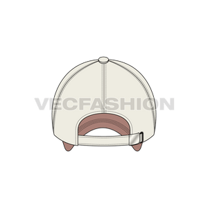 A vector flat sketch template of Vintage Style Hat. It is illustrated in four views, the top is in light stone color with. contrast colored brim and contrast colored stitching in white.