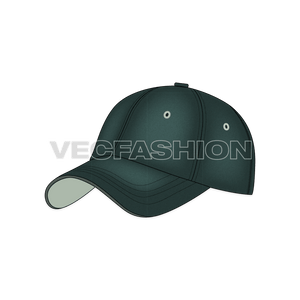 A vector illustrator template of Vintage Wash Baseball Cap. It is illustrated in four views showing all construction details.