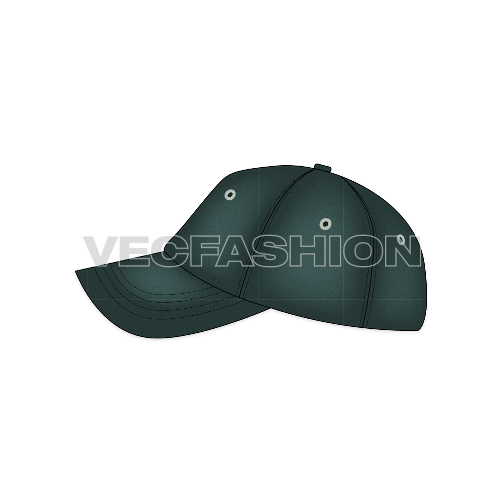 Vintage wash baseball cap flat sketch, view 3