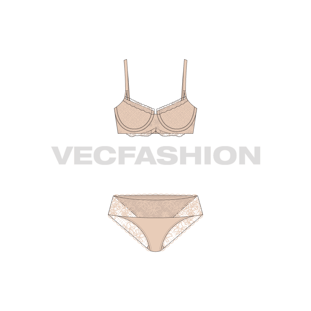 Wicked lined up-lift laced bra flat sketch, front view