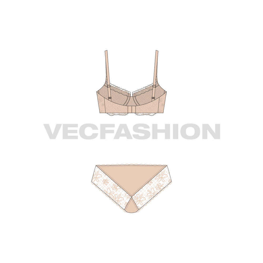 Wicked lined up-lift laced bra flat sketch, back view
