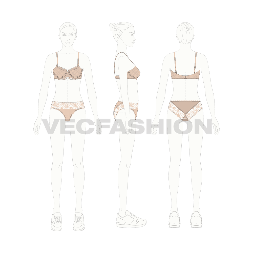Wicked lined up-lift laced bra flat sketch, croqui sketch