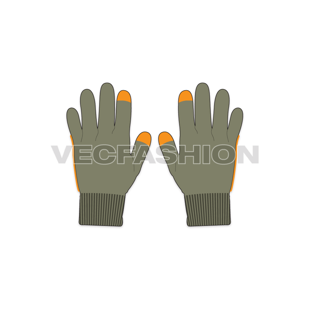 Winter woolen gloves flat sketch