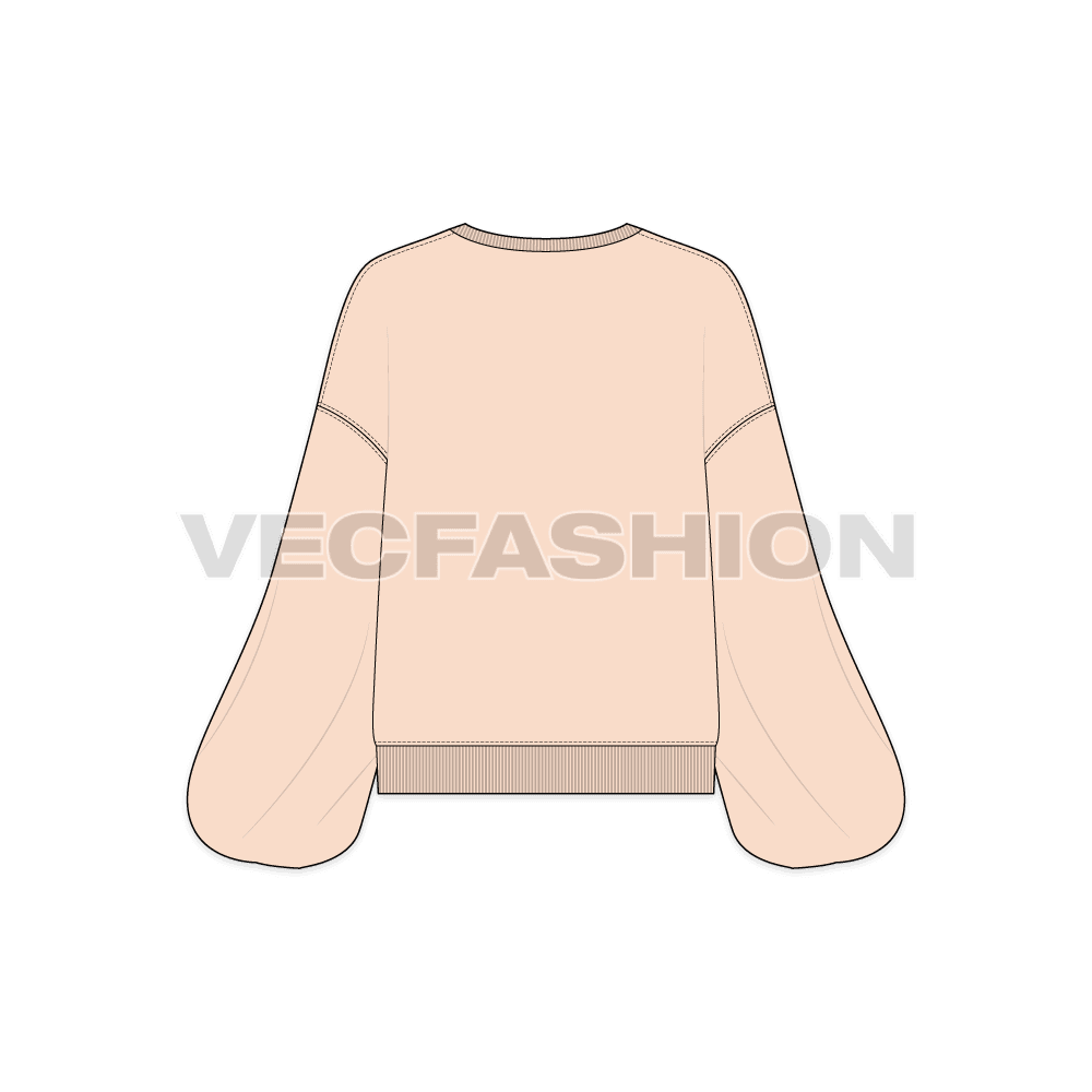 Womens baggy pullover sweater flat sketch, back view