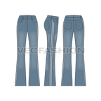 Womens baggy pullover sweater flat sketch, denim jeans bottom