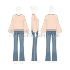 Womens baggy pullover sweater flat sketch, croqui sketch