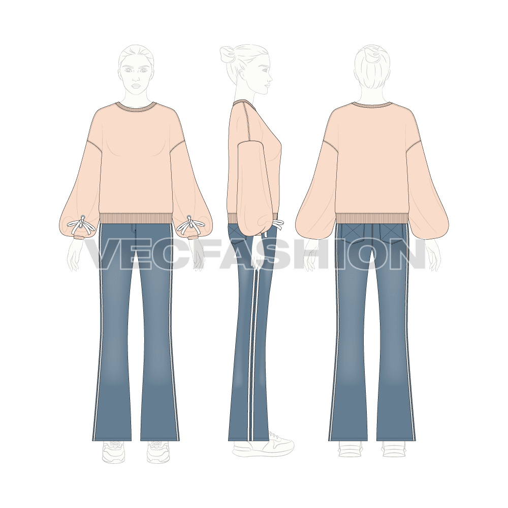 Womens baggy pullover sweater flat sketch, croqui sketch