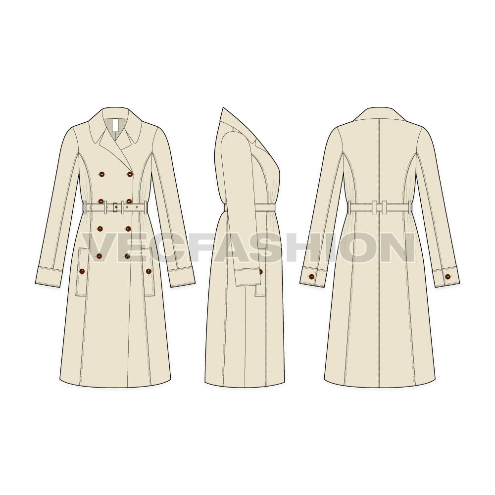 Women trench coat flat vector sketch