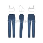 Women Denim Jeans With camisole top flat sketch