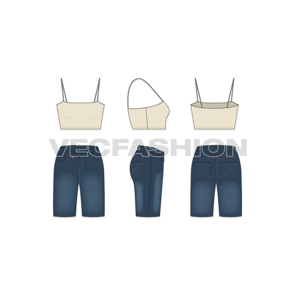 Women Denim Shorts With Undone Look, showing flat views