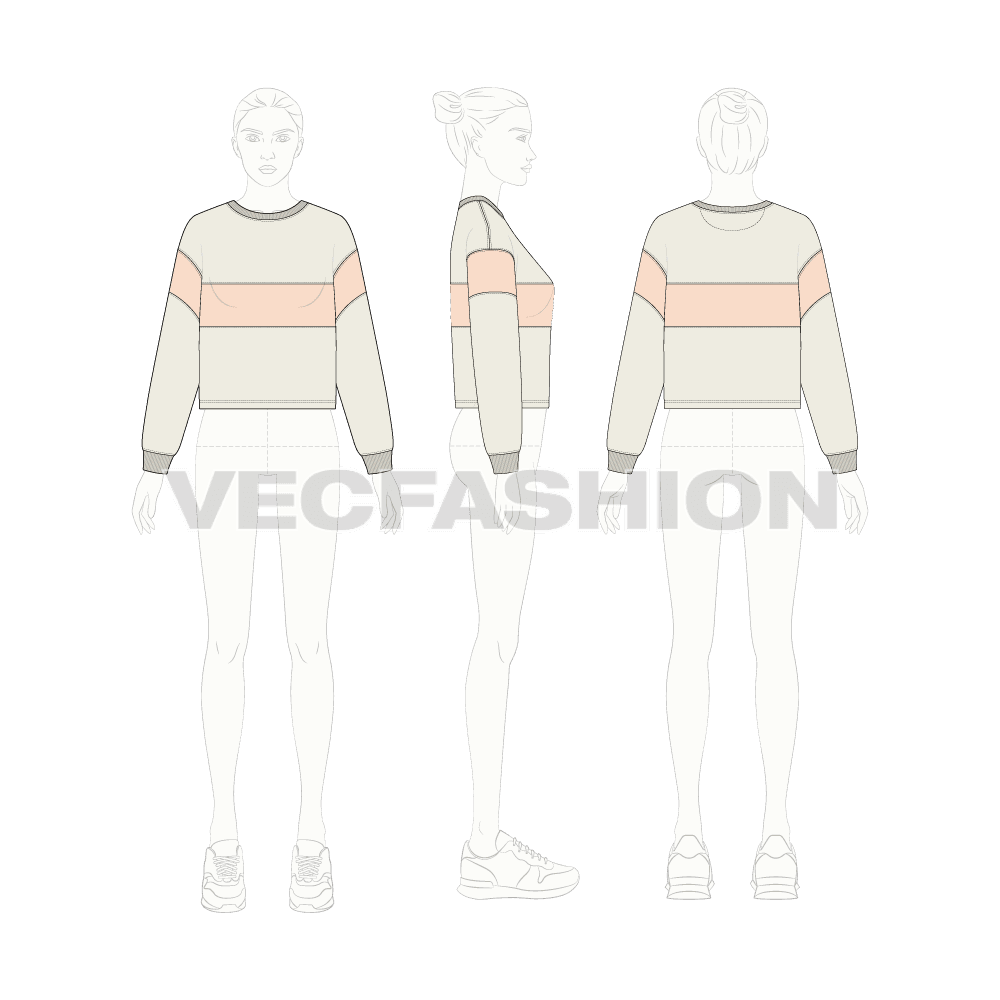 Womens game sweater flat sketch, croqui sketch