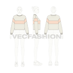 Womens game sweater flat sketch, croqui sketch