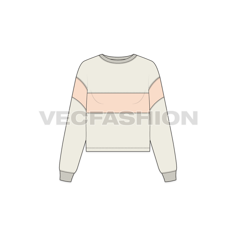 Womens game sweater flat sketch, front view