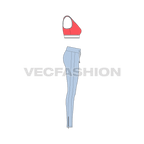 Women gym fitness vector set flat sketch, side view
