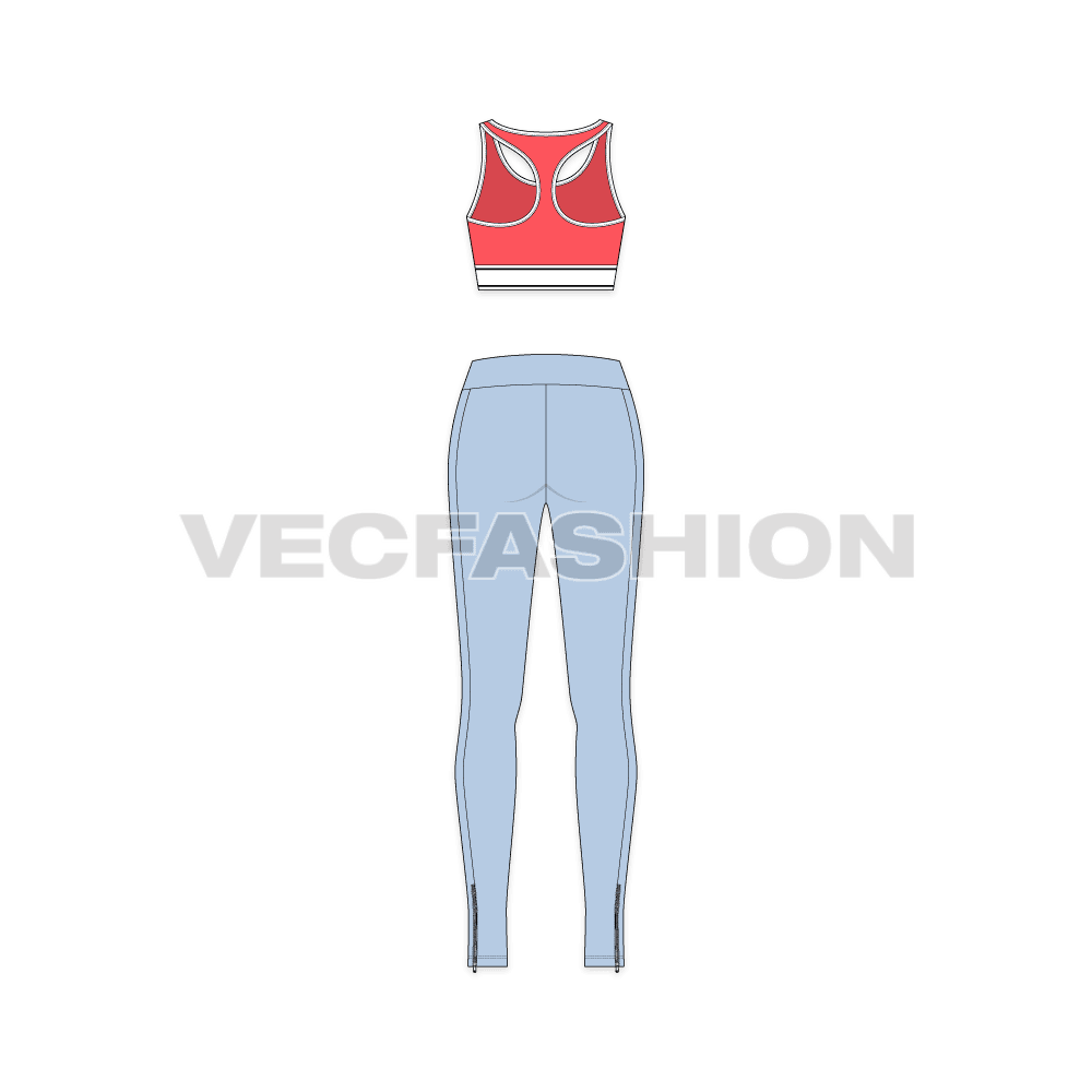 Women gym fitness vector set flat sketch, back view