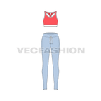 Women gym fitness vector set flat sketch, front view