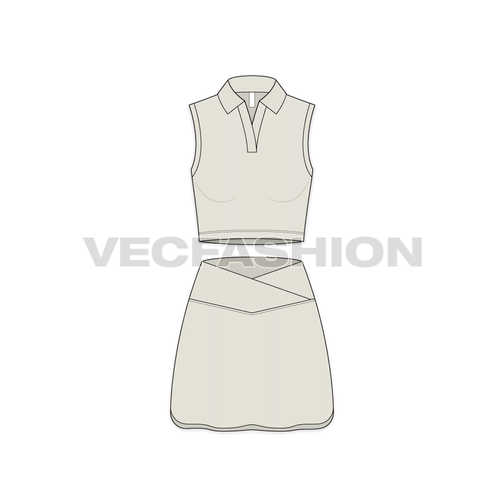 Womens gym skort flat sketch, front view