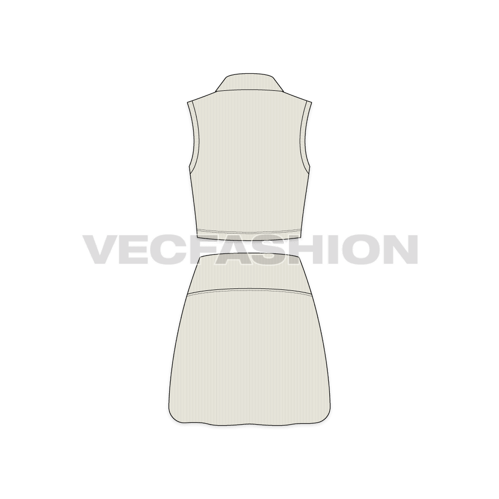 Womens gym skort flat sketch, back view