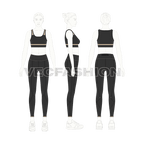 Women gym suit flat sketch, on croqui