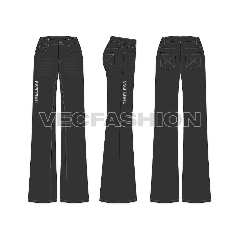 Women lose fit sweatshirt set flat sketch, matching boot-leg denim jeans