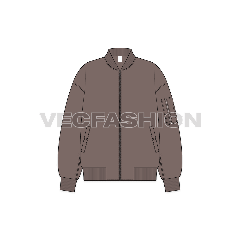 Women Oversized Bomber Jacket flat sketch, front view