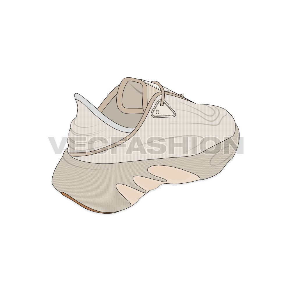 Women retro style sneakers flat sketch, view 4