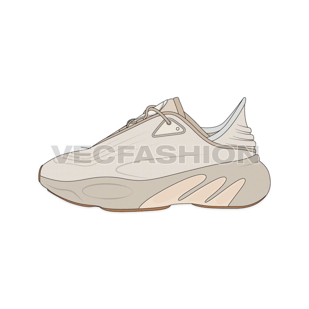 Women retro style sneakers flat sketch, view 2
