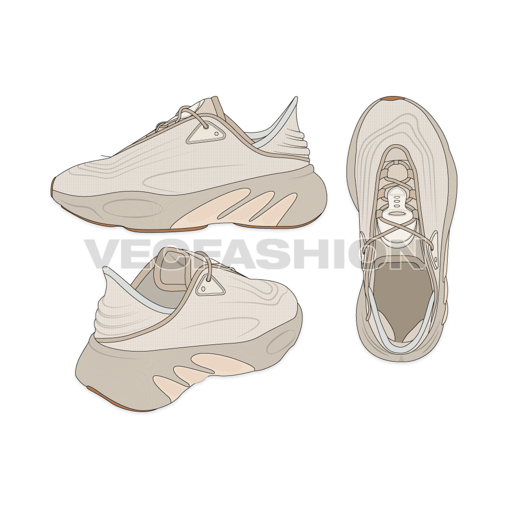 Women retro style sneakers flat sketch, view 1