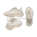 Women retro style sneakers flat sketch, view 1