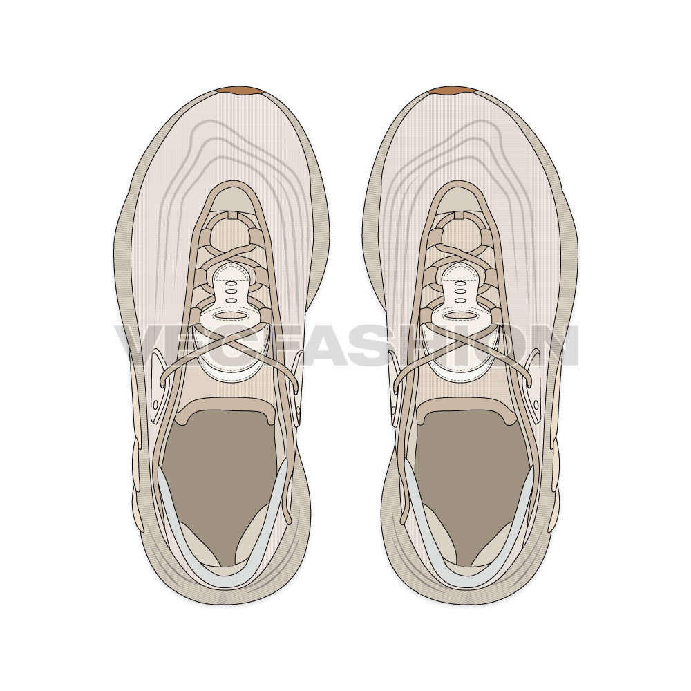 Women retro style sneakers flat sketch, view 3