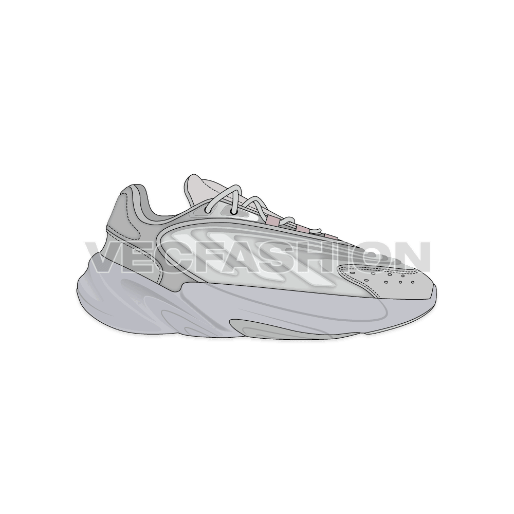 Women running sneakers, light gray flat sketch, view 2