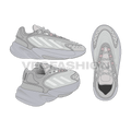 Women running sneakers, light gray flat sketch, view 1