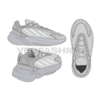 Women running sneakers, light gray flat sketch, view 1