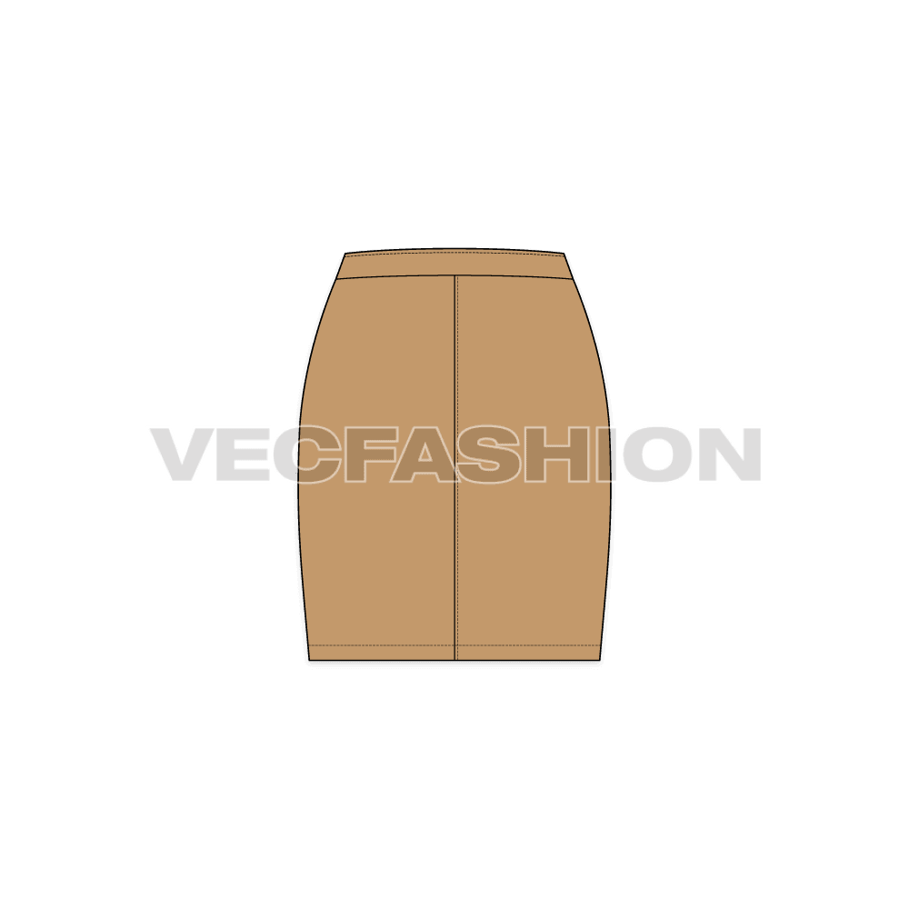 Womens pencil skirt flat sketch, back view