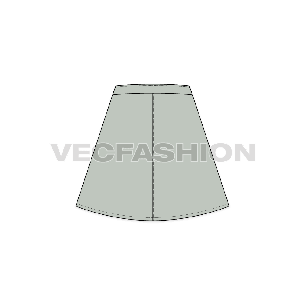 Womens a-line skirt flat vector sketch, back view