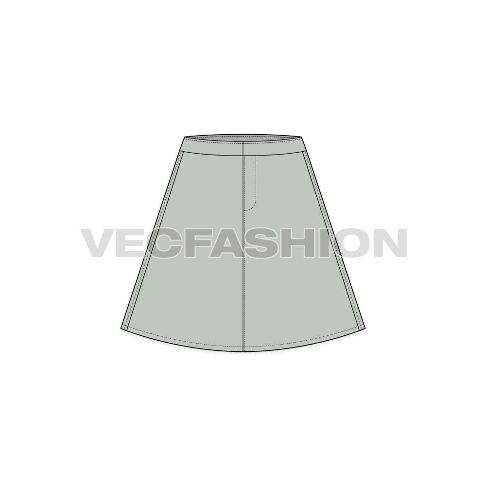 Womens a-line skirt flat vector sketch, front view