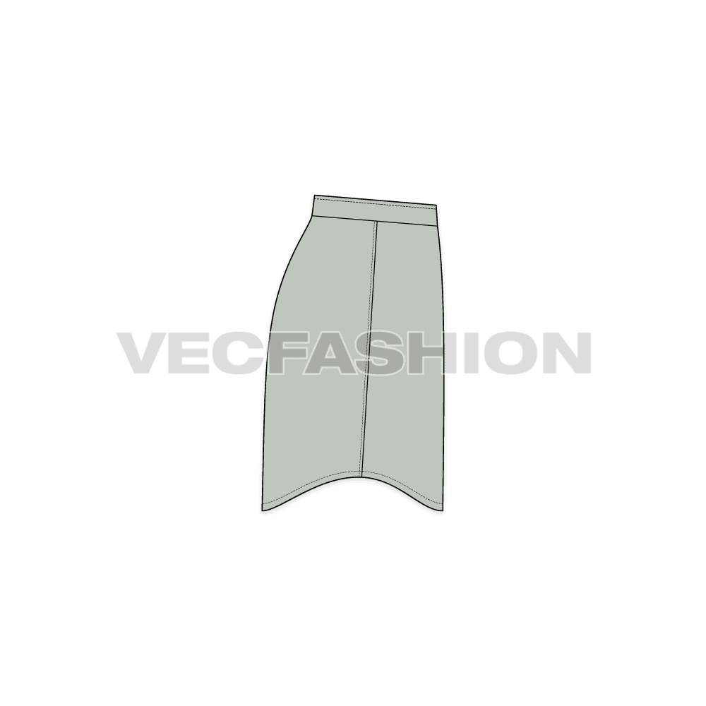 Womens a-line skirt flat vector sketch, side view