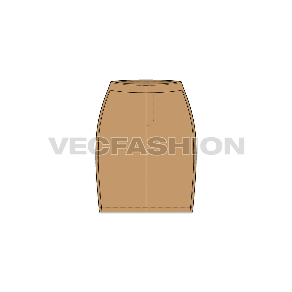 Womens pencil skirt flat sketch, front view