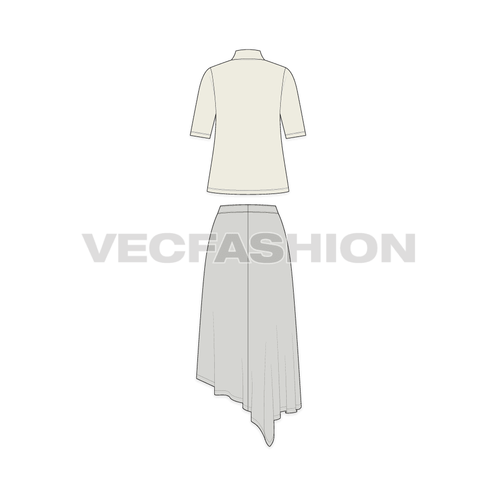 Womens a-line midi skirt flat sketch, back view