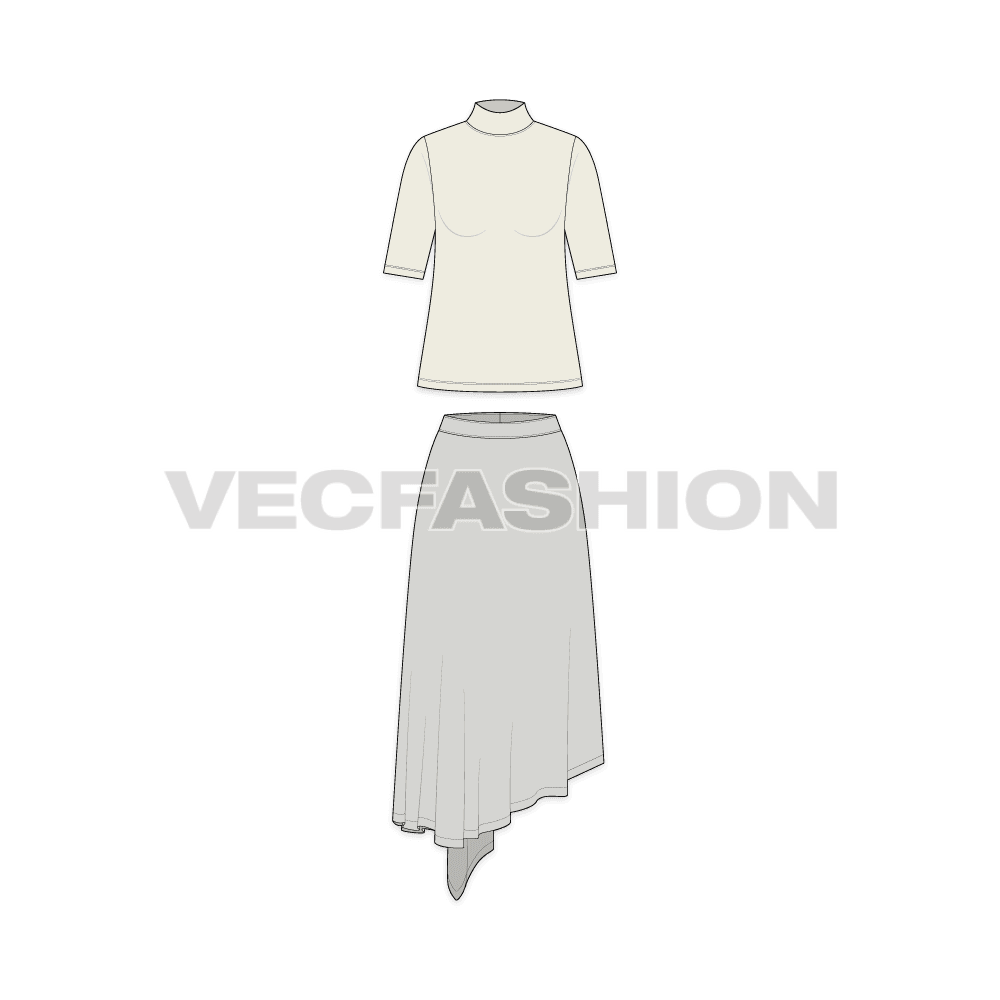 Womens a-line midi skirt flat sketch, front view