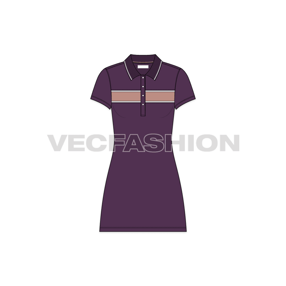 Womens a line polo shirt dress flat sketch, front view