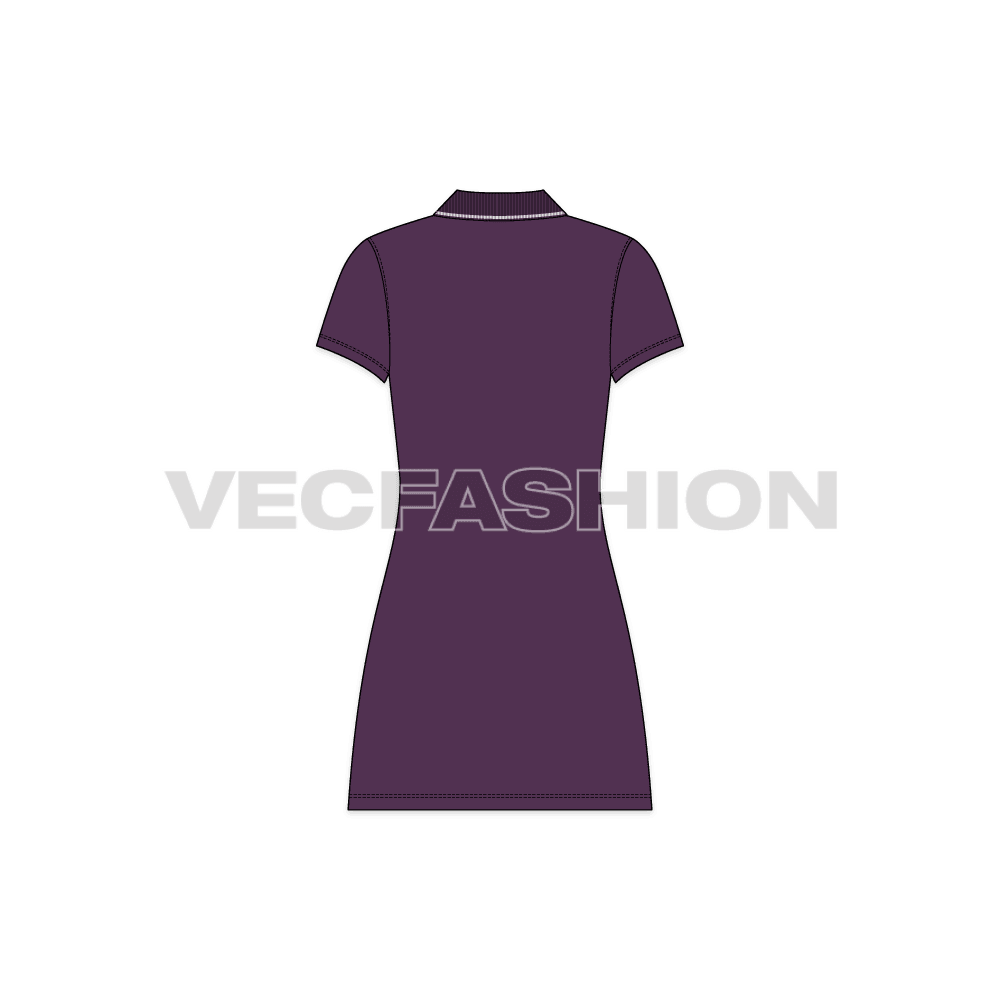 Womens a line polo shirt dress flat sketch, back view