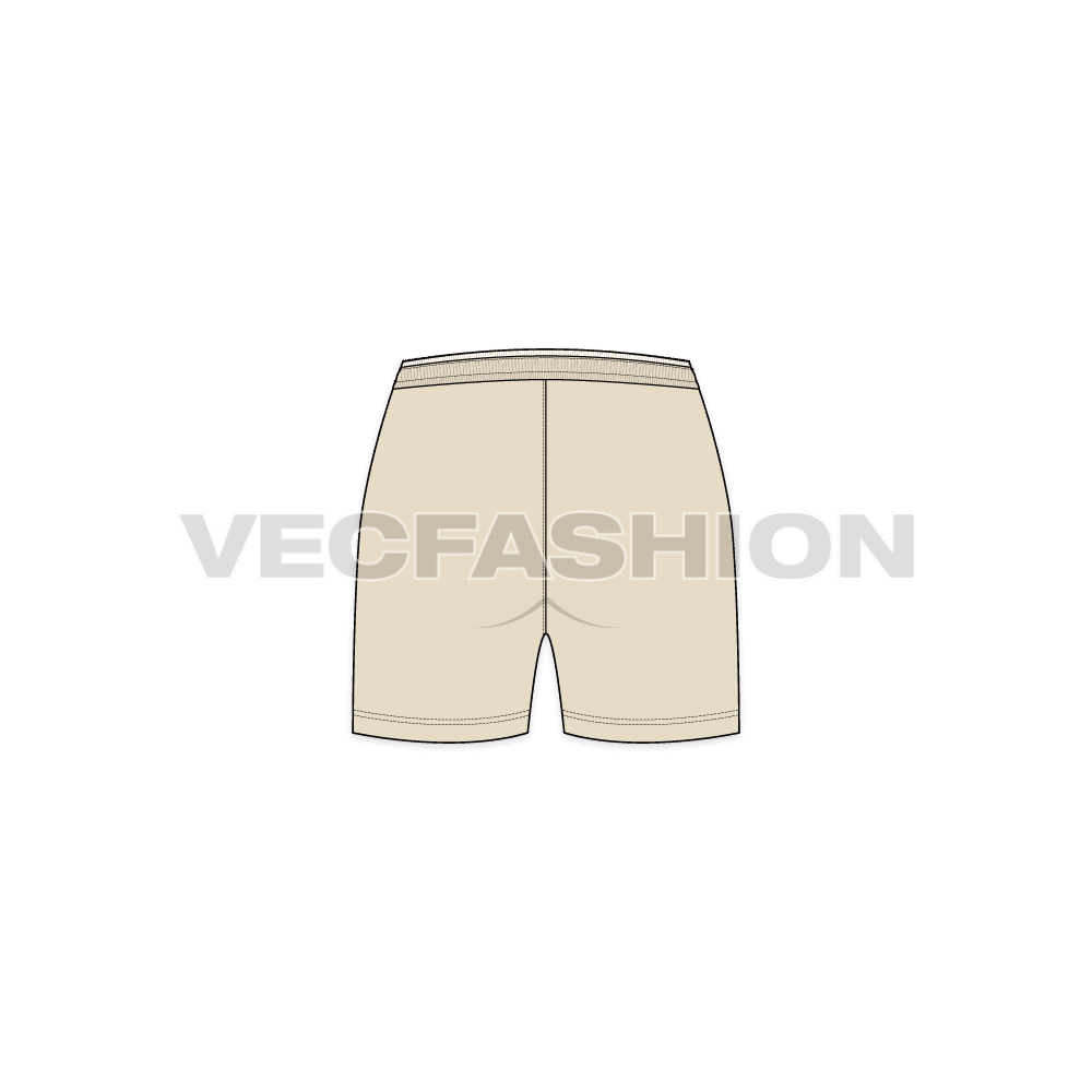 Womens active wear shorts flat sketch, back view