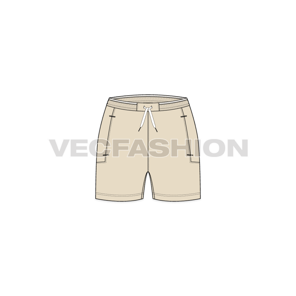 Womens active wear shorts flat sketch, front view