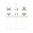 Womens activewear sport set flat sketch, on croqui