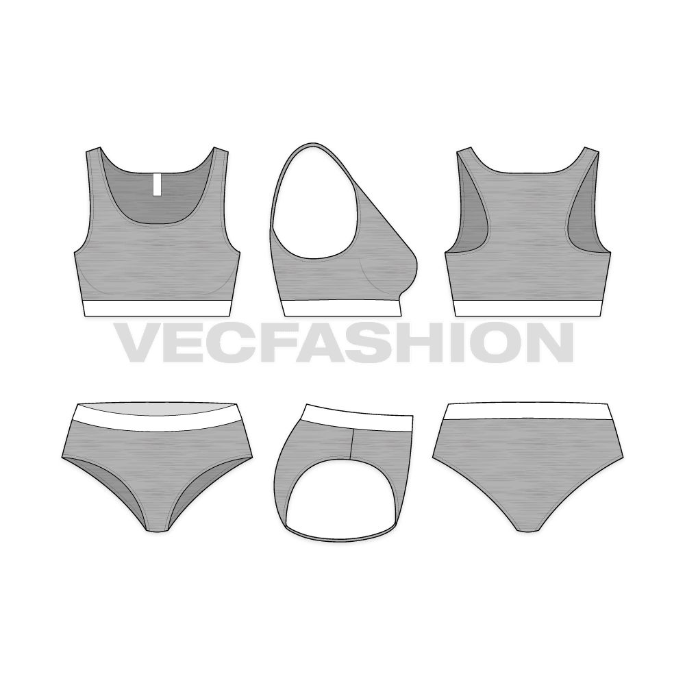 A very special piece for Women's Activewear Sport Set, it has Sport Bra and Briefs made in Heather gray stretch material also called as melange gray.