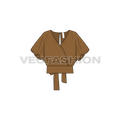 Womens asymmetrical overlapping crop top flat sketch, front view