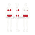 Womens athletic underwear set flat sketch, croqui sketch