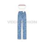 Womens bandeau top with denim jeans flat sketch, back view
