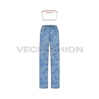 Womens bandeau top with denim jeans flat sketch, front view